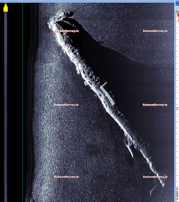 Sidescan sonar image of UC-42 taken by our sister companay Subsea Survey Services Ltd.