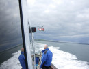 Irish Coastguard's helicopter Rescue-117, (EI-CXS), on her initial approach to HARPY. 